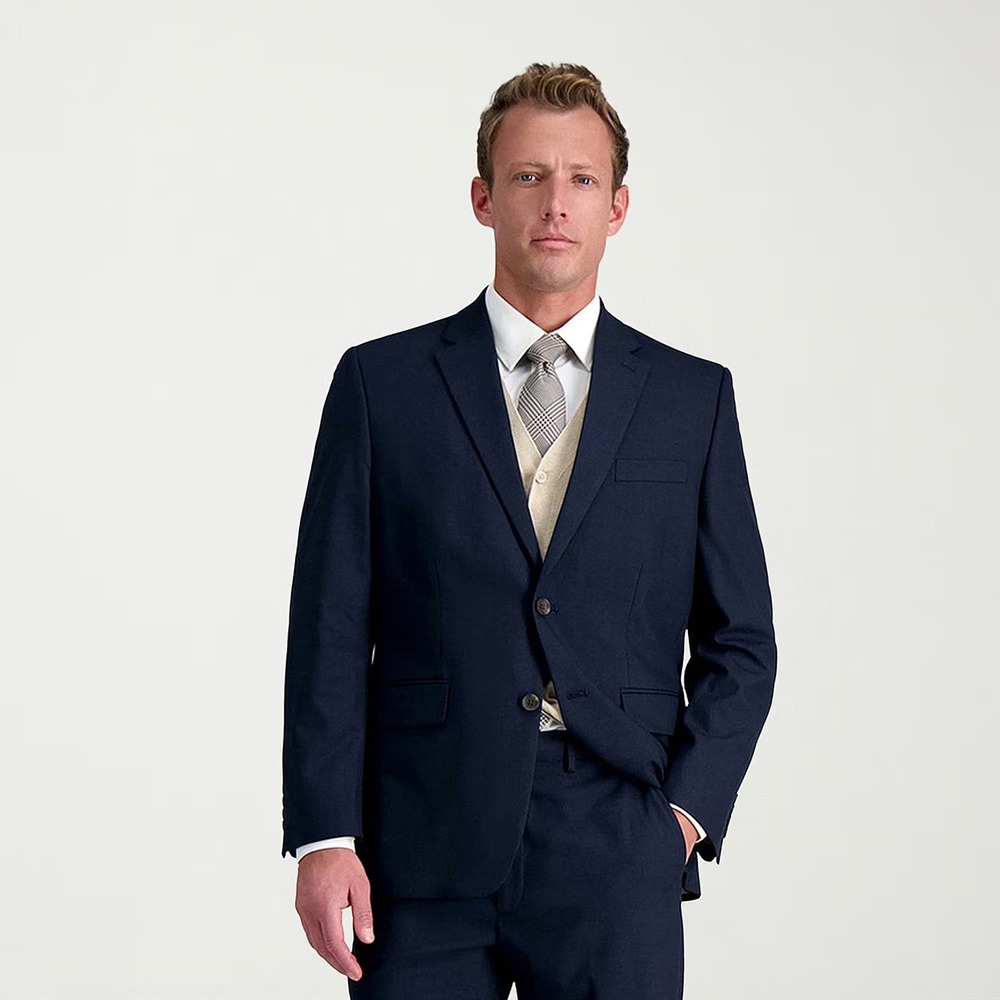 MSRP $220 Haggar JMH HZ00182 Mens 44 Short Navy Classic Fit Suit Jacket Stretch
